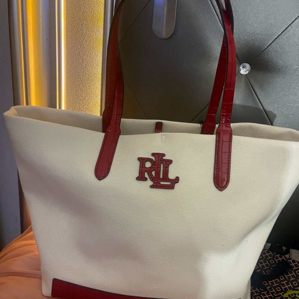 Ralph Lauren Tote purse red and neutral bag NWT